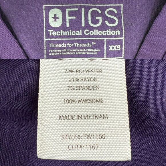 Figs Scrub Top Womens XXS Plum Purple Technical Collection - Picture 4 of 6